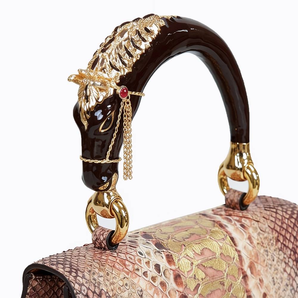 Horse handle Malayo Python Peticulatus Bags - Gold brown