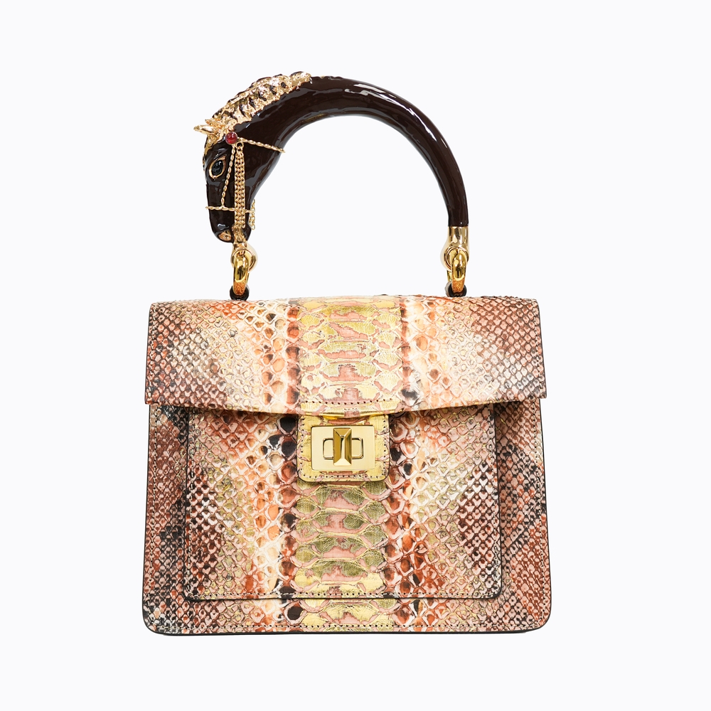 Horse handle Malayo Python Peticulatus Bags - Gold brown