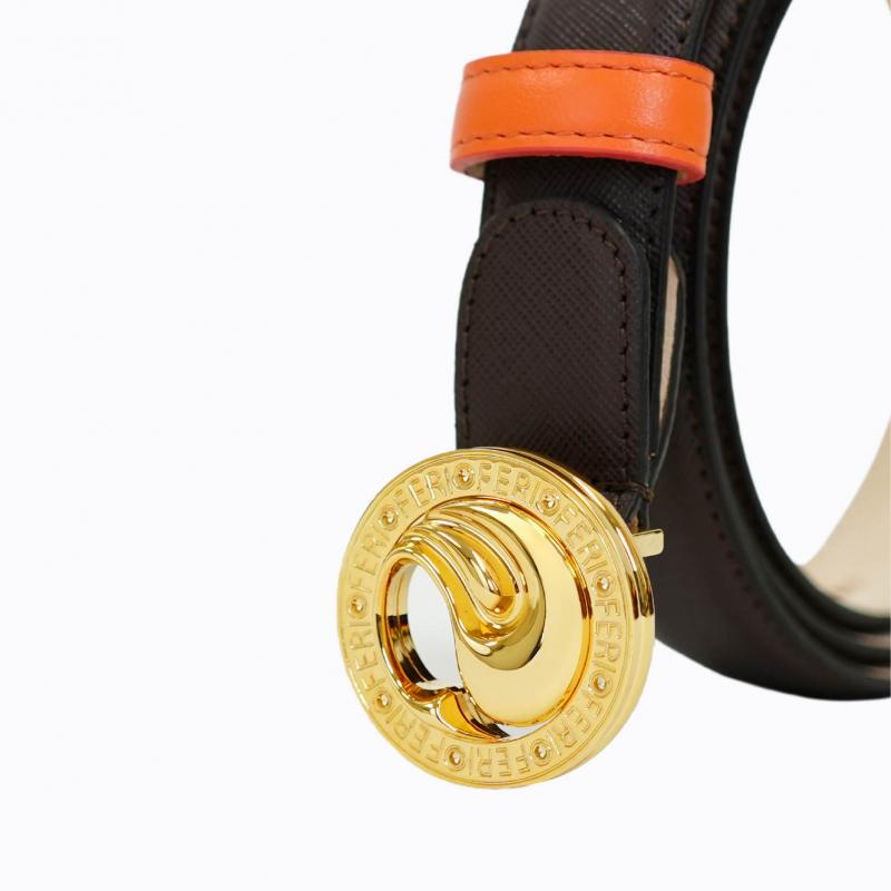 Cleo Belt - Espresso Saffiano/Gold thumbnail 3