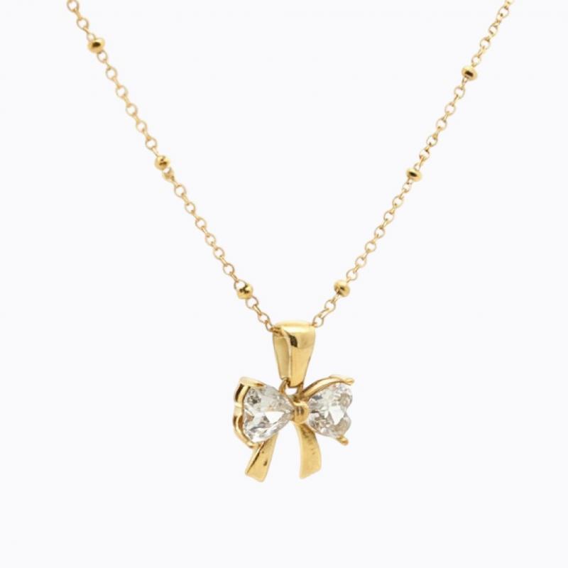 Flutter & Bow Charm Necklace - Gold thumbnail 3