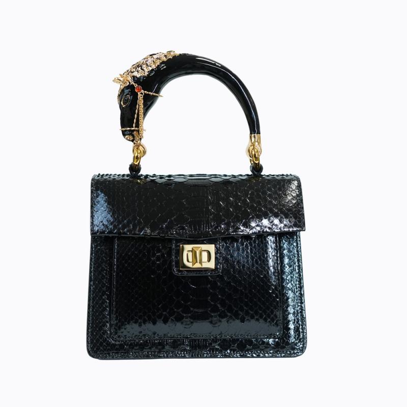 Horse handle Malayo Python Peticulatus Bags - Black thumbnail 5